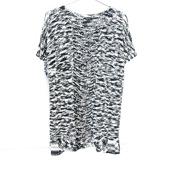 LAFAYETTE 148 New York Open Knit Top, black and white cap sleeve - Picture 8 of 9